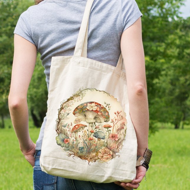  Mushroom and Floral Tote Bag (Creator Uploaded)