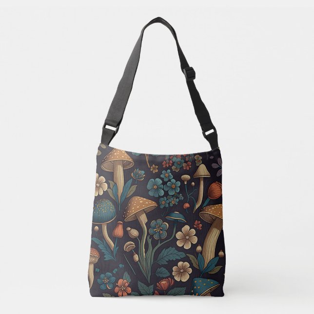 Mushroom and Flower Pattern Design 1 Crossbody Bag (Front)