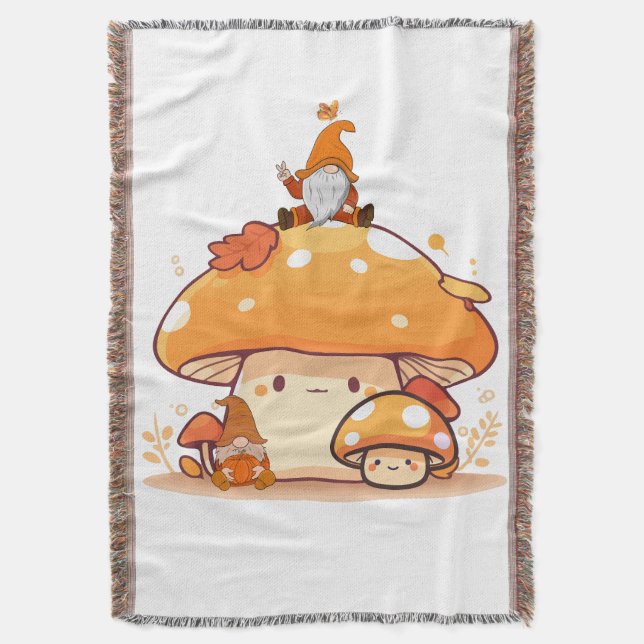 Mushroom and Gnome Fall  Throw Blanket (Front Vertical)