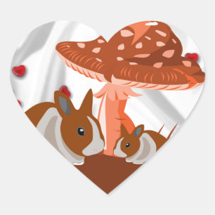 Mushroom and Rabbit Kids Gift Heart Sticker