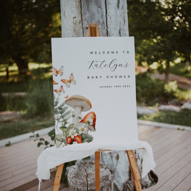 Mushroom and Strawberries Baby Shower Welcome Sign (Creator Uploaded)