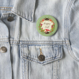 Mushroom and sunflowers with customisable text  6 cm round badge