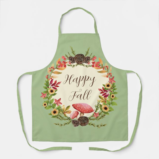 Mushroom and sunflowers with customisable text  apron (Front)