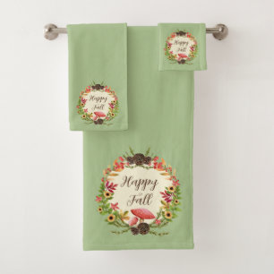 Mushroom and sunflowers with customisable text bath towel set