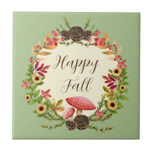 Mushroom and sunflowers with customisable text  ceramic tile