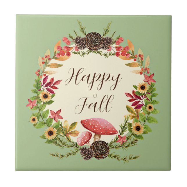 Mushroom and sunflowers with customisable text  ceramic tile (Front)