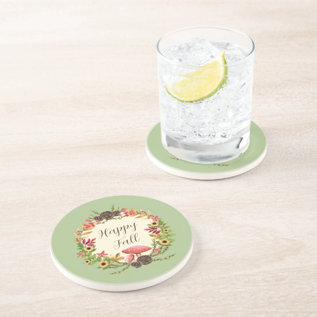 Mushroom and sunflowers with customisable text  coaster (Side)