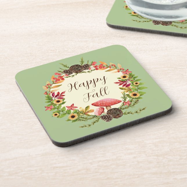 Mushroom and sunflowers with customisable text  coaster (Left Side)