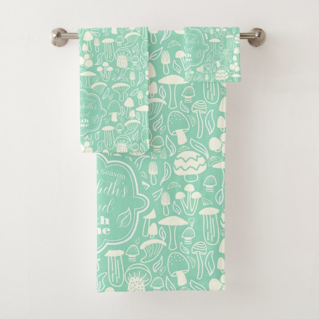 Mushroom Aqua Cream Bath Towel Set (Insitu)