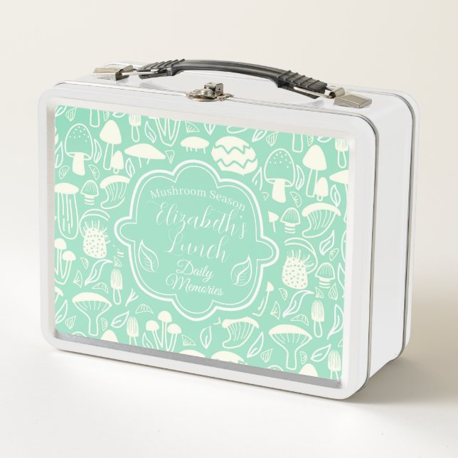 Mushroom Aqua Cream Metal Lunch Box (Front)