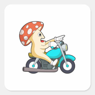 Mushroom as Biker with Motorcycle Square Sticker