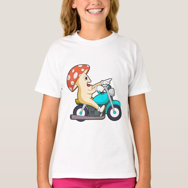 Mushroom as Biker with Motorcycle T-Shirt (Front)