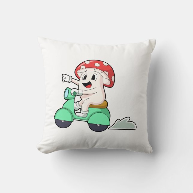 Mushroom as Biker with Scooter.PNG Cushion (Front)