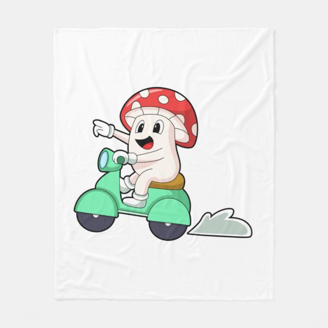 Mushroom as Biker with Scooter.PNG Fleece Blanket (Front)