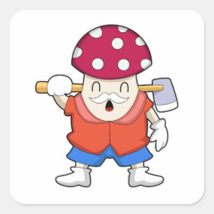 Mushroom as Farmer with Axe Square Sticker