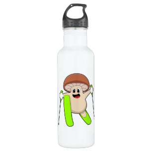 Mushroom as Skier with Ski 710 Ml Water Bottle