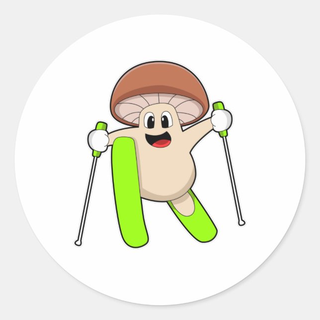 Mushroom as Skier with Ski Classic Round Sticker (Front)