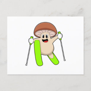 Mushroom as Skier with Ski Postcard