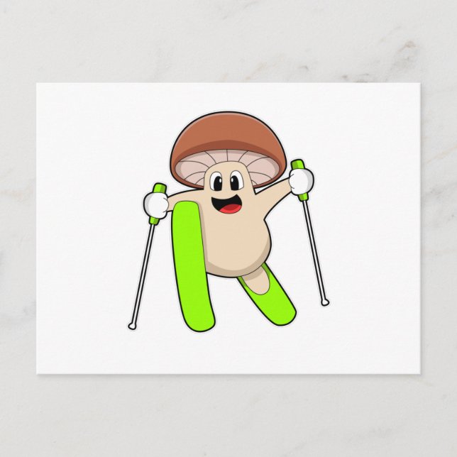 Mushroom as Skier with Ski Postcard (Front)