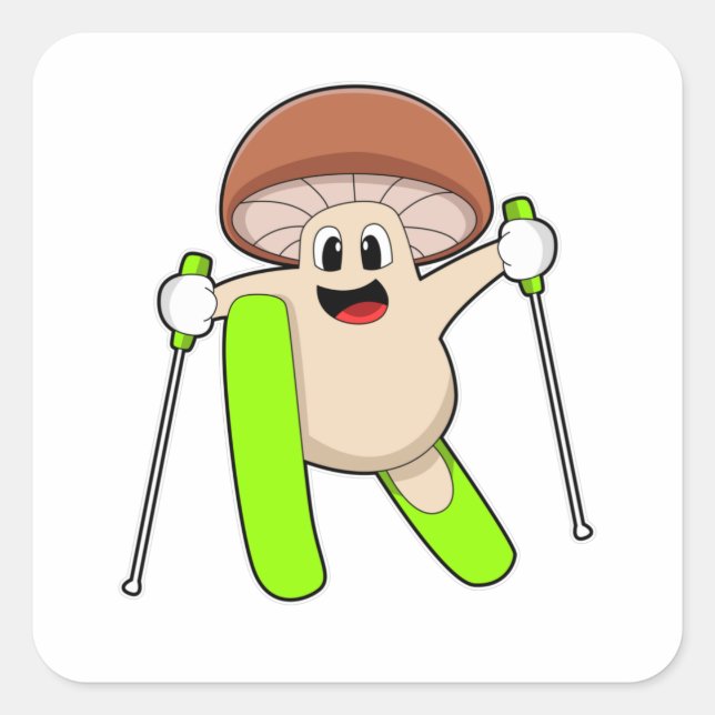 Mushroom as Skier with Ski Square Sticker (Front)