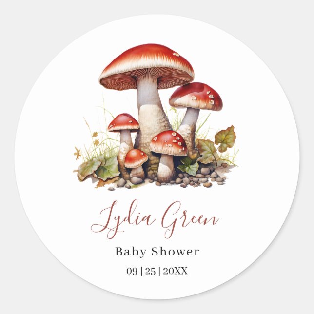 Mushroom Baby Shower, Gender Neutral Baby Shower Classic Round Sticker (Front)