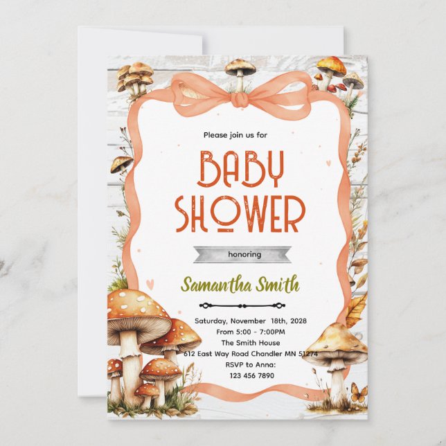 Mushroom Baby Shower Invitation (Front)