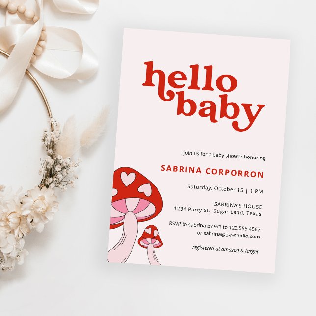 Mushroom Baby Shower Invitation | Red and Pink (Creator Uploaded)