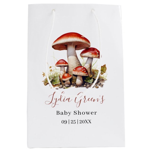 Mushroom Baby Shower Invite, Fall Gender Neutral Medium Gift Bag (Front)