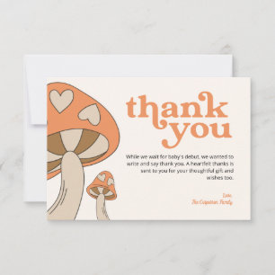 Mushroom Baby Shower Thank You Orange & Brown Card