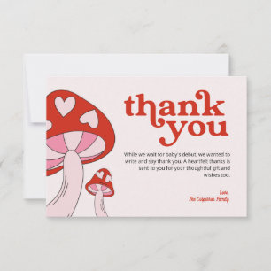 Mushroom Baby Shower Thank You Red & Pink Card