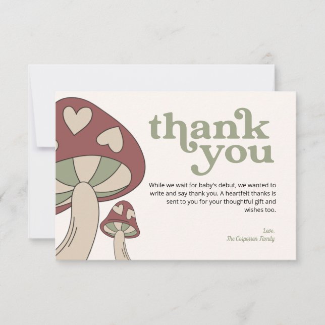Mushroom Baby Shower Thank You | Sage Green (Front)