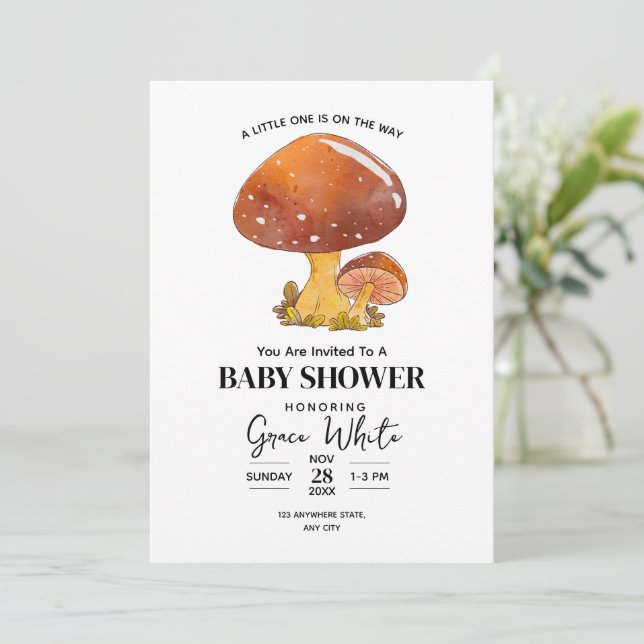 Mushroom Baby Shower Woodland Baby Shower minimal Invitation (Standing Front)