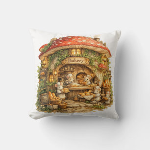 Mushroom Bakery Whimsical Woodland Cottagecore Cushion