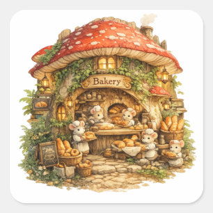 Mushroom Bakery   Whimsical Woodland Cottagecore  Square Sticker