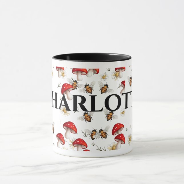 mushroom & bee customisable coffee mug  (Center)