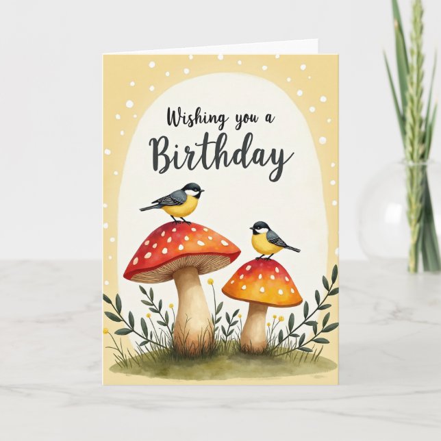 Mushroom Bird Birthday Card (Front)