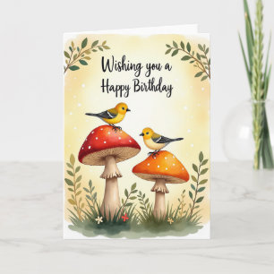 Mushroom Birds Birthday Card