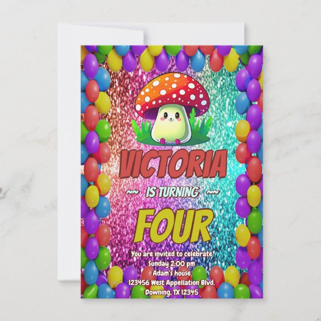 Mushroom birthday invite for kids (Front)