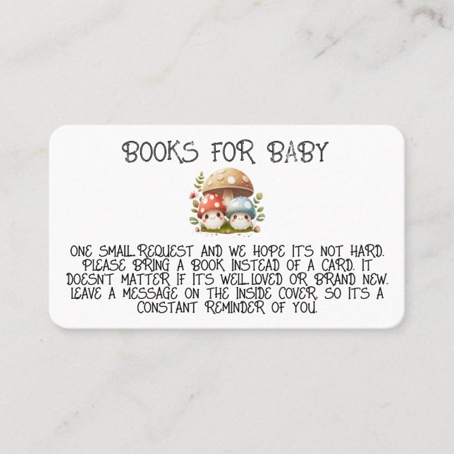 Mushroom Bring a book baby shower Flat Place Card (Front)