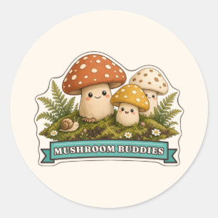Mushroom Buddies Three Smiling Forest Mushrooms Classic Round Sticker