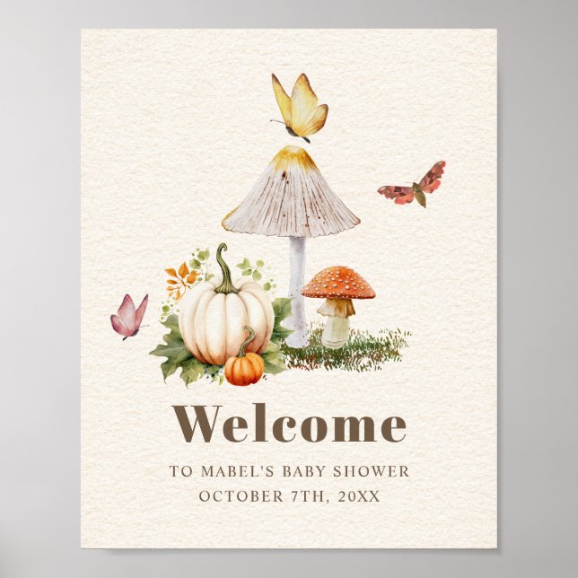 Mushroom Butterfly Woodland Pumpkin Baby Shower  Poster (Front)