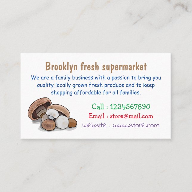 Mushroom cartoon illustration business card (Front)