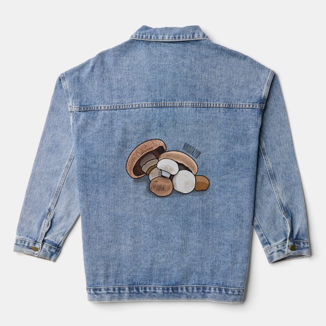 Mushroom cartoon illustration  denim jacket (Back)