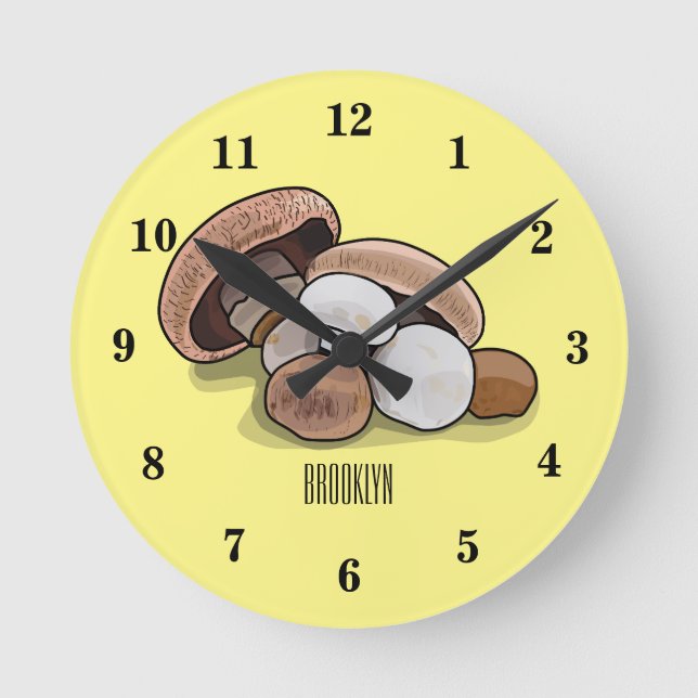 Mushroom cartoon illustration round clock (Front)