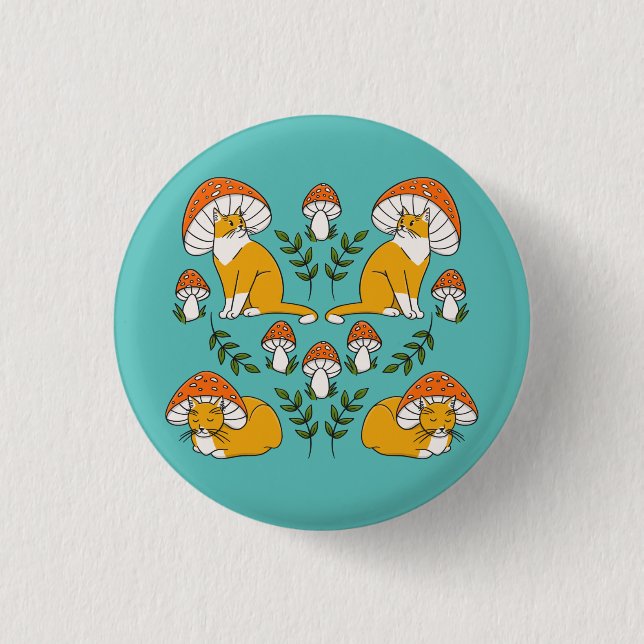 Mushroom Cat Button Pin (Front)