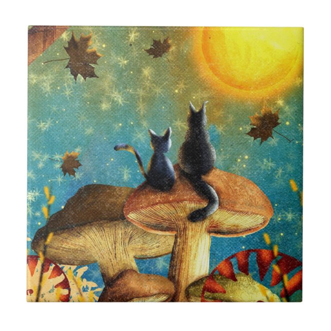 Mushroom Cats  Ceramic Tile (Front)