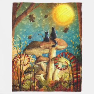 Mushroom Cats Fleece Blanket