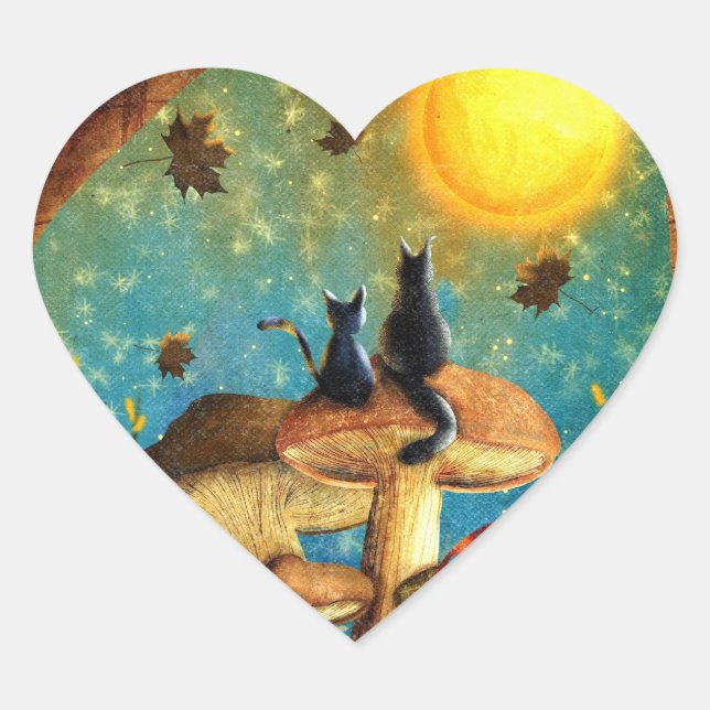 Mushroom Cats  Heart Sticker (Front)