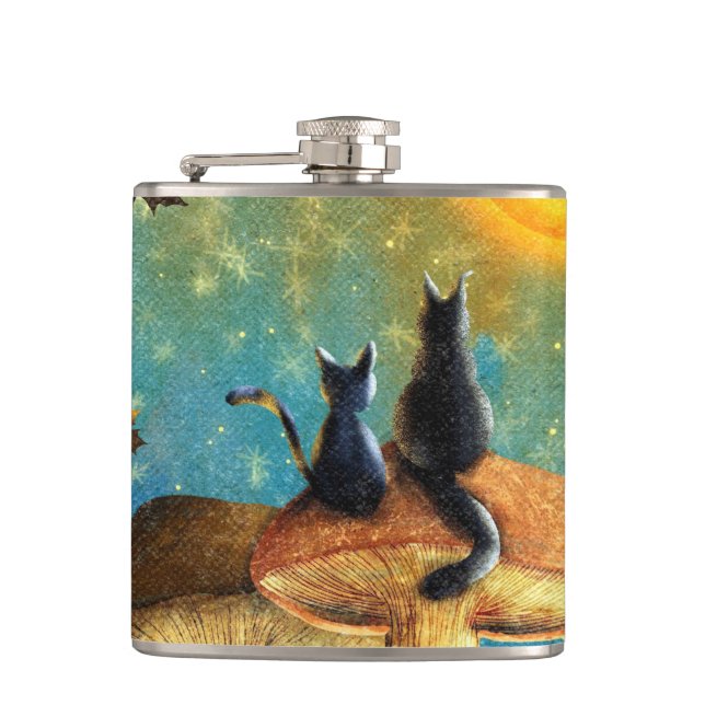 Mushroom Cats  Hip Flask (Front)