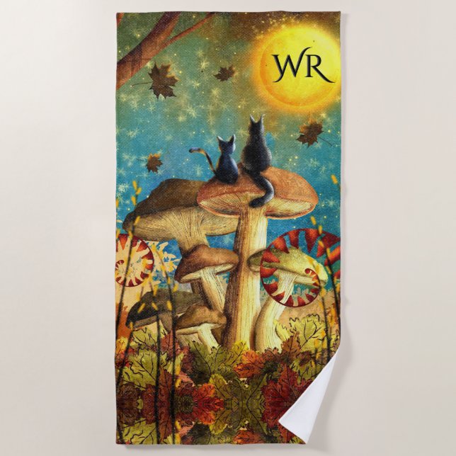 Mushroom Cats Monogram Beach Towel (Front)
